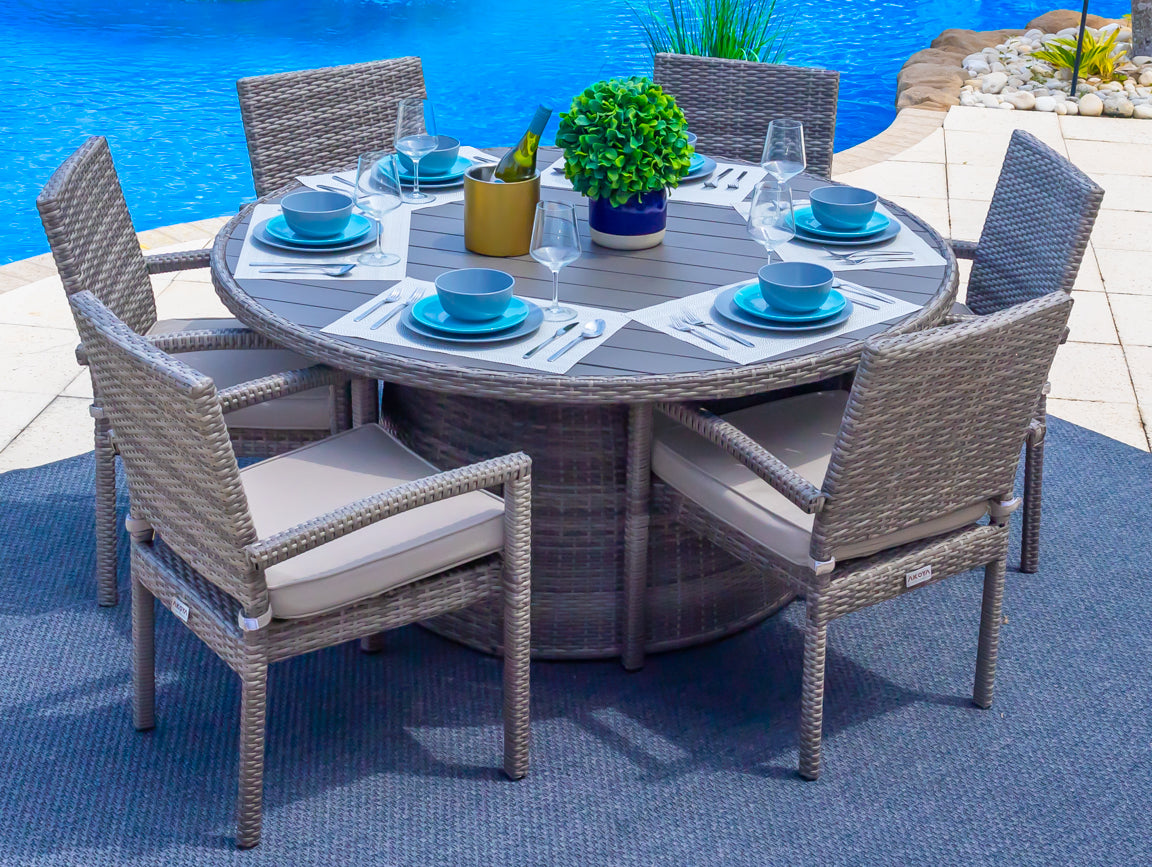 Sorrento Piece Round Outdoor Dining Table Set in Gray