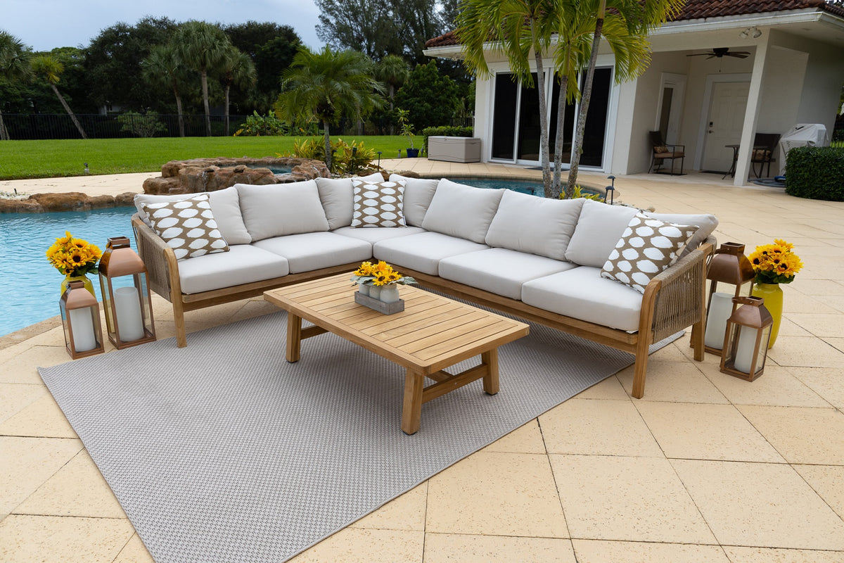 Rimini 3 Piece Outdoor Patio Conversation Sectional Set in Teak