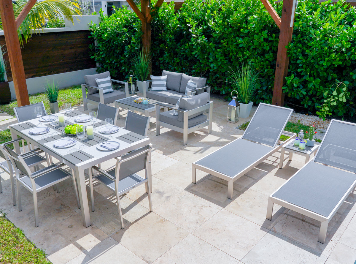 Belvedere 14 Piece Brushed Aluminum Combination Outdoor Furniture