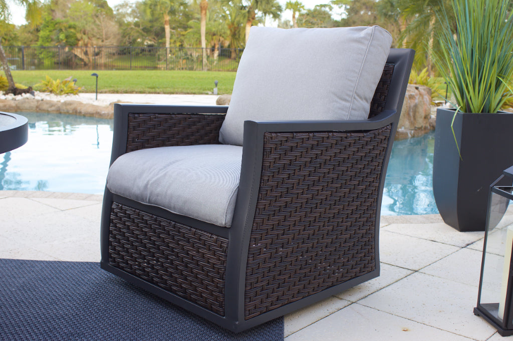 Brown wicker swivel deals chair