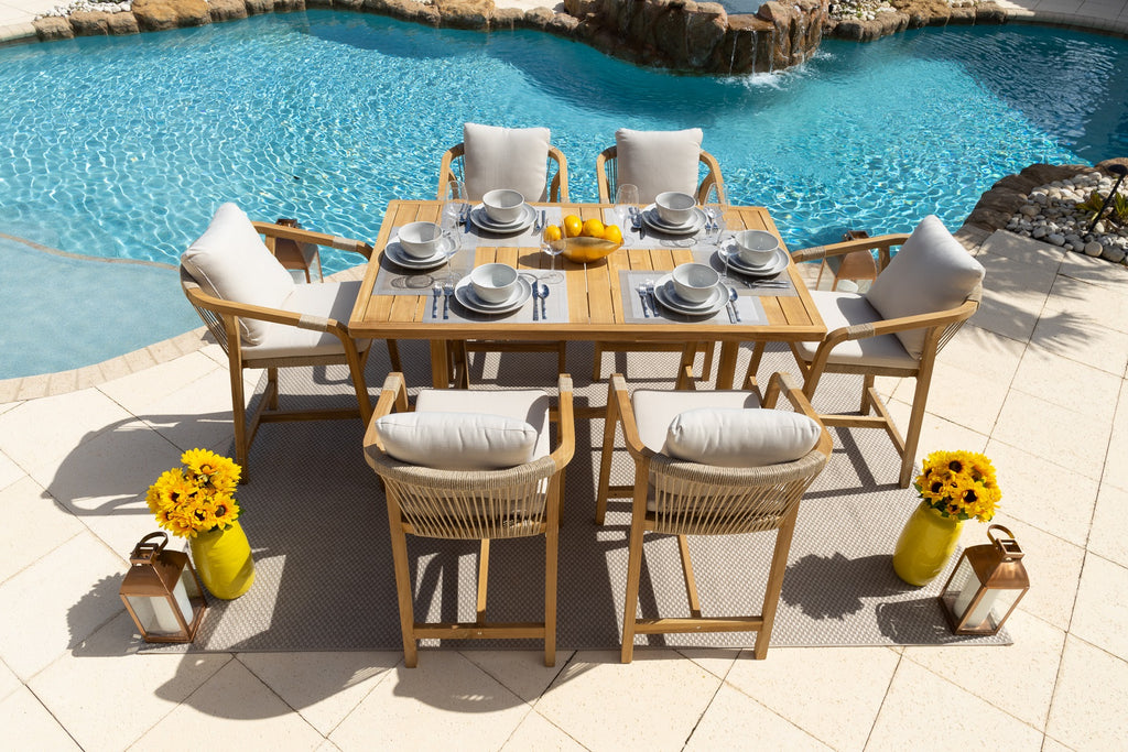 Rimini Piece Outdoor Patio Bar Height Dining Set in Teak