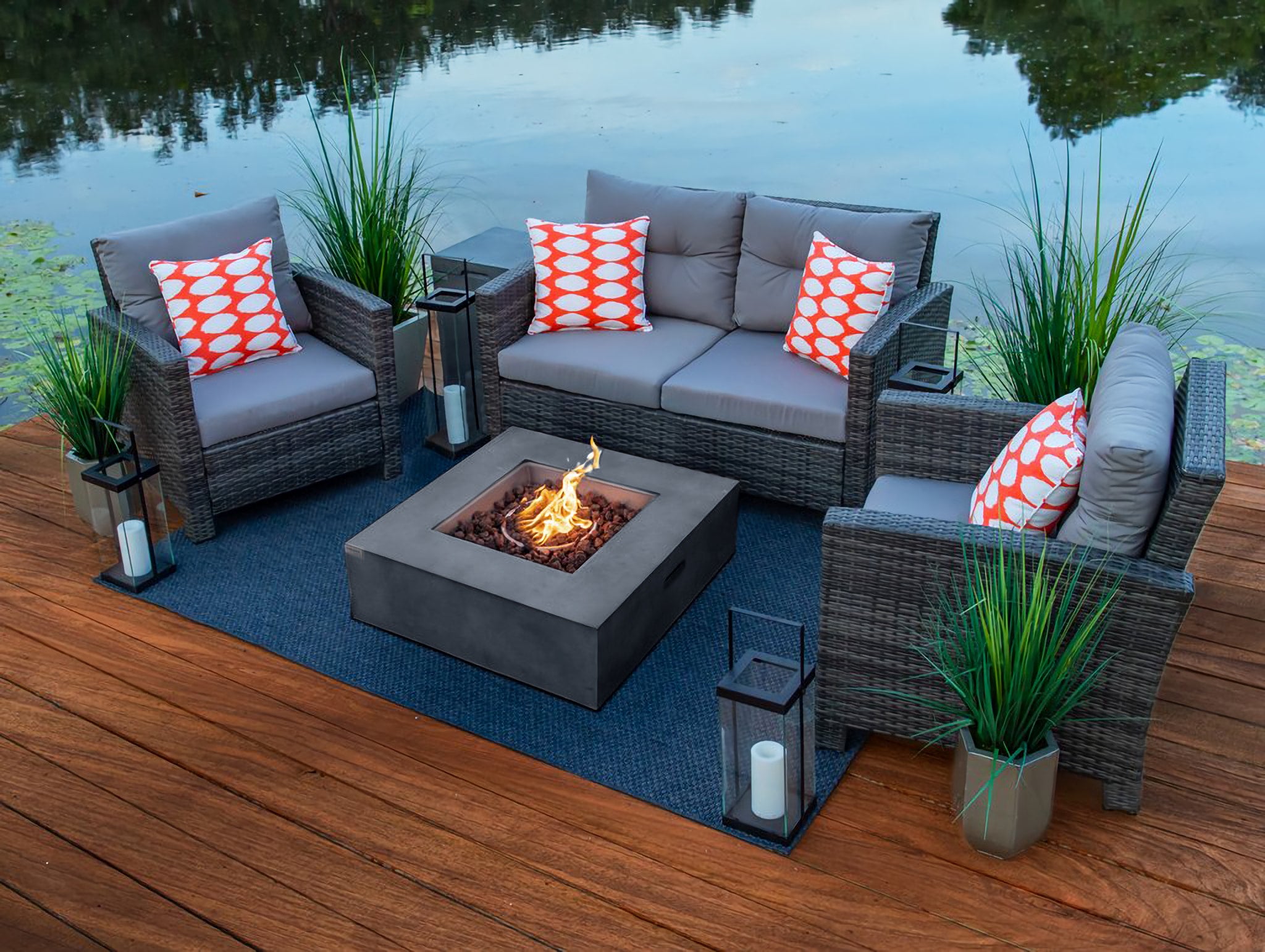 Outdoor wicker furniture with fire pit sale