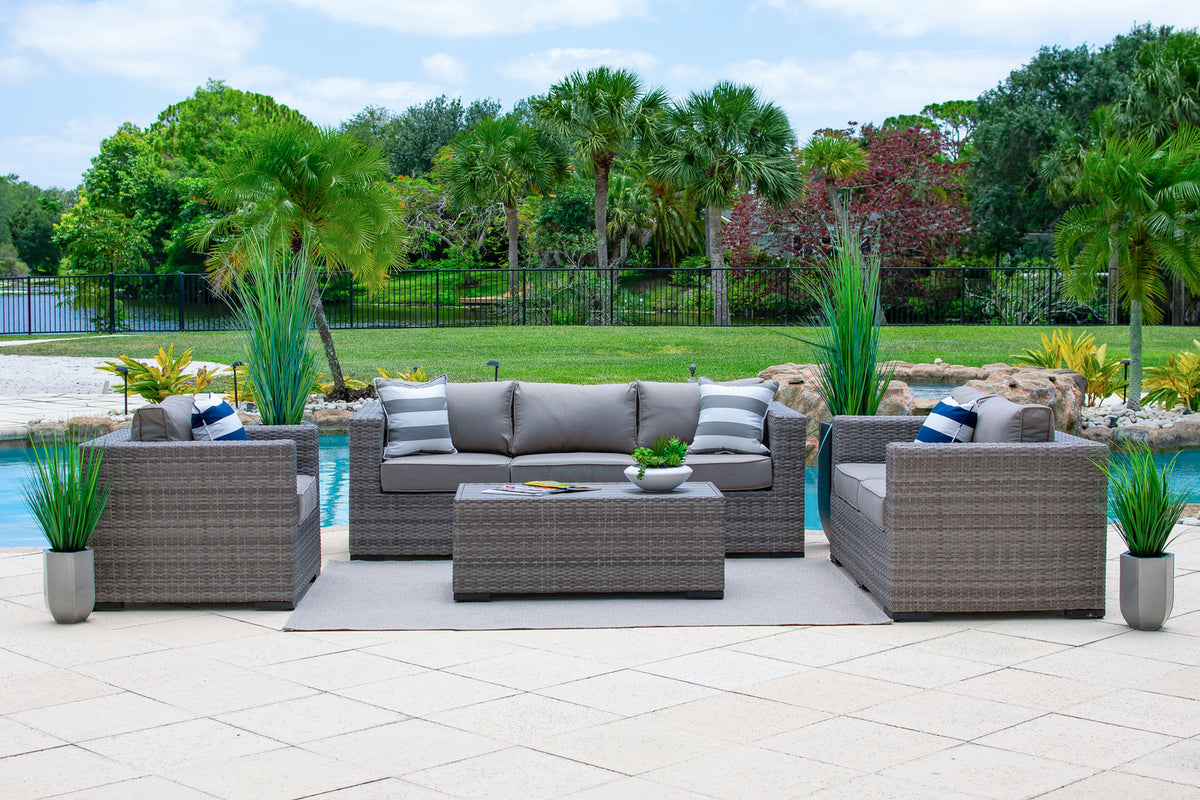 Sorrento 4 Piece XL Outdoor Patio Conversation Sofa Set in Gray