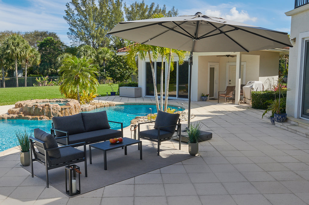 deluxe patio umbrellas vrienden Deluxe Novasun Aluminum Hanging Umbrella Cantilever 12 ft with Mobile – Shop4Patio.com